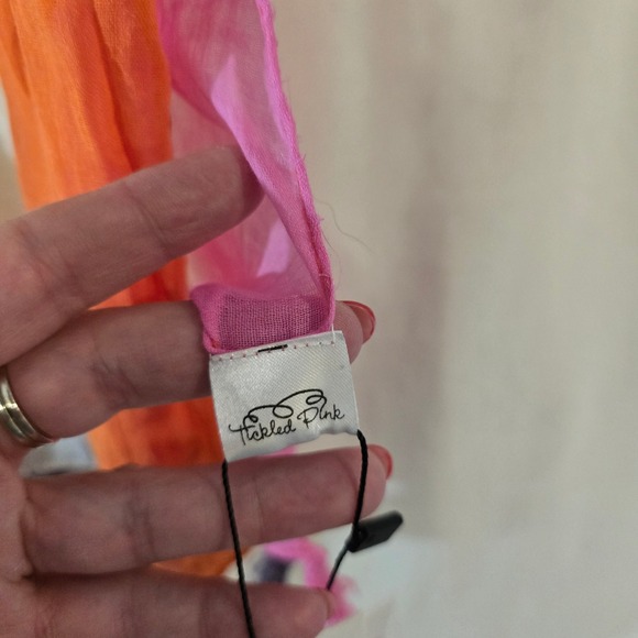 Tickled Pink Cotton Ombre Scarf Shawl Orange Pink Tassels - Picture 3 of 7